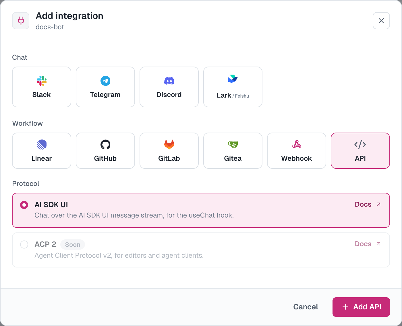 Add the API to an agent