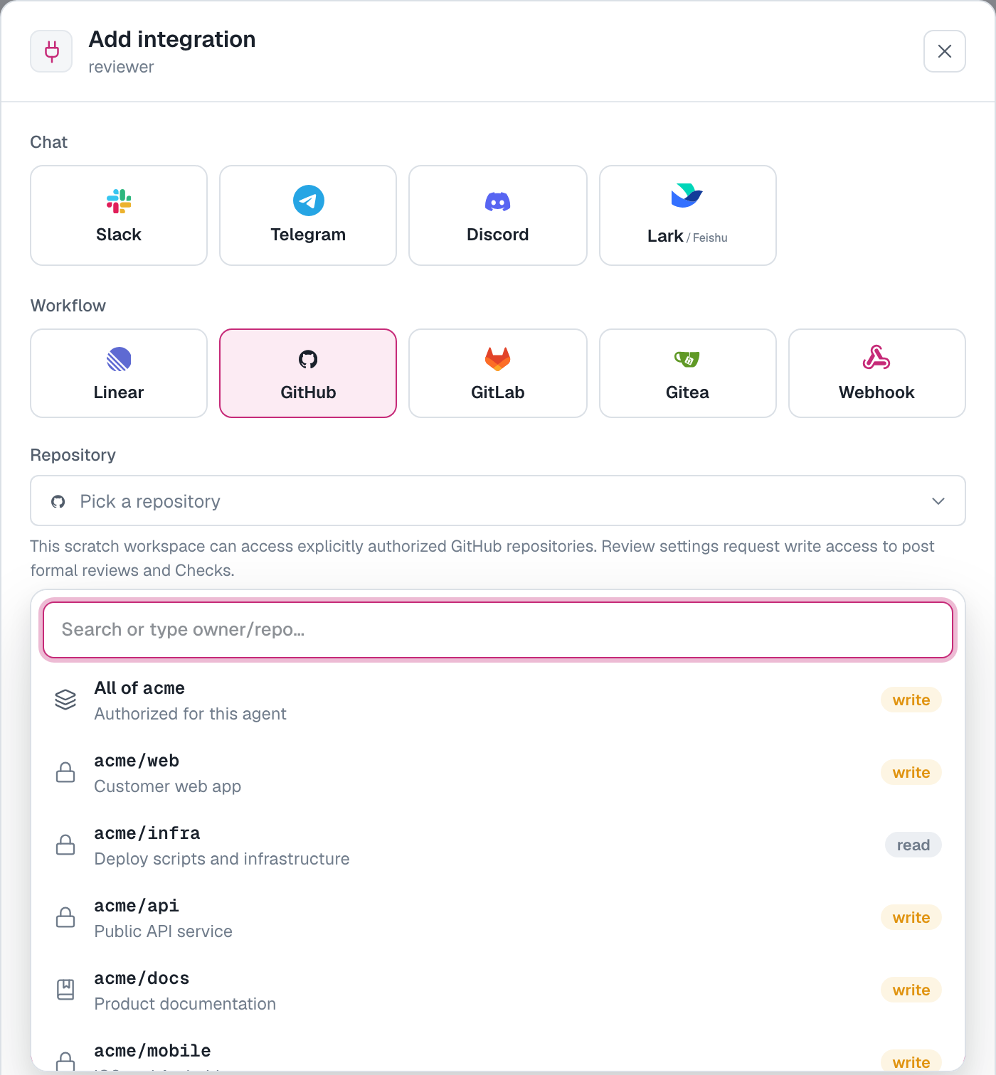 仓库选择器，第一项是代表整个安装实例的 All of acme