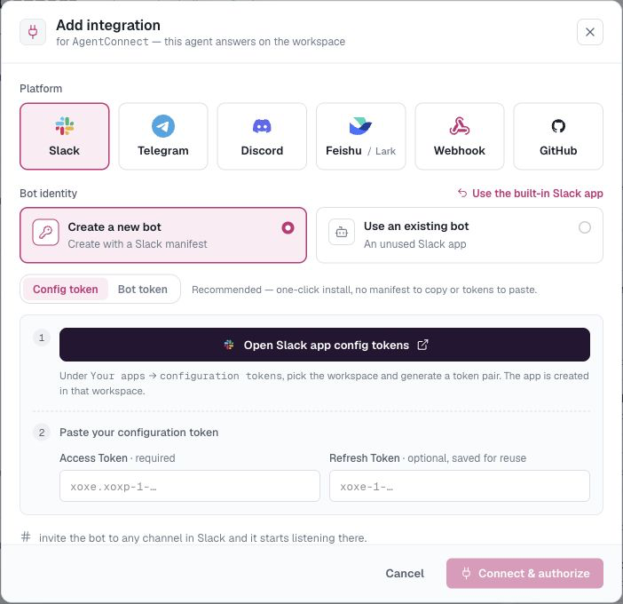 Create a Slack bot identity that can be shared across agents